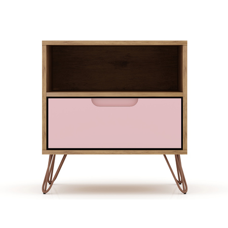 MANHATTAN COMFORT Rockefeller 1.0 Nightstand, Nature and Rose Pink 101GMC6